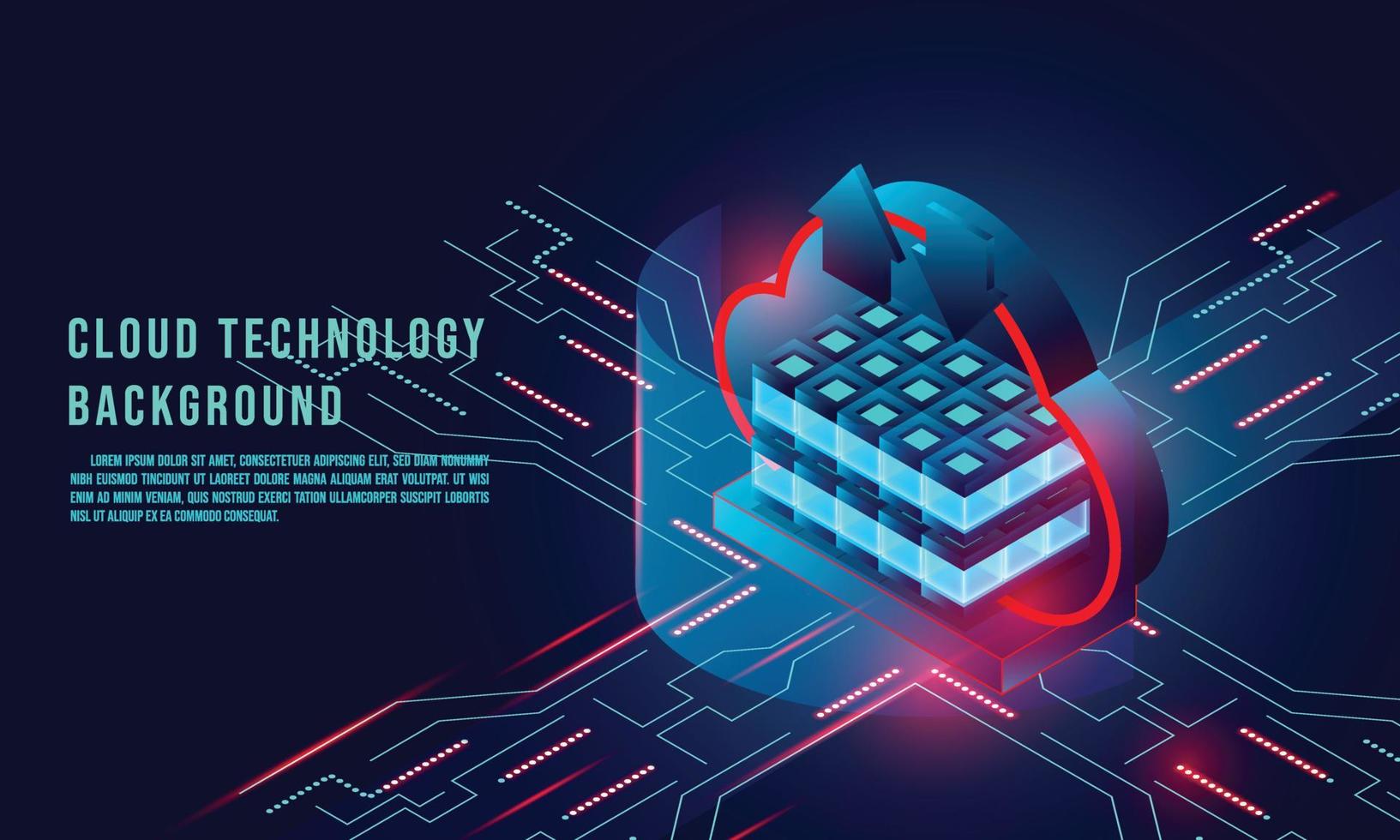 Cloud data storage 3d isometric infographic illustration, landing page layout, vector web template, Cloud technology concept