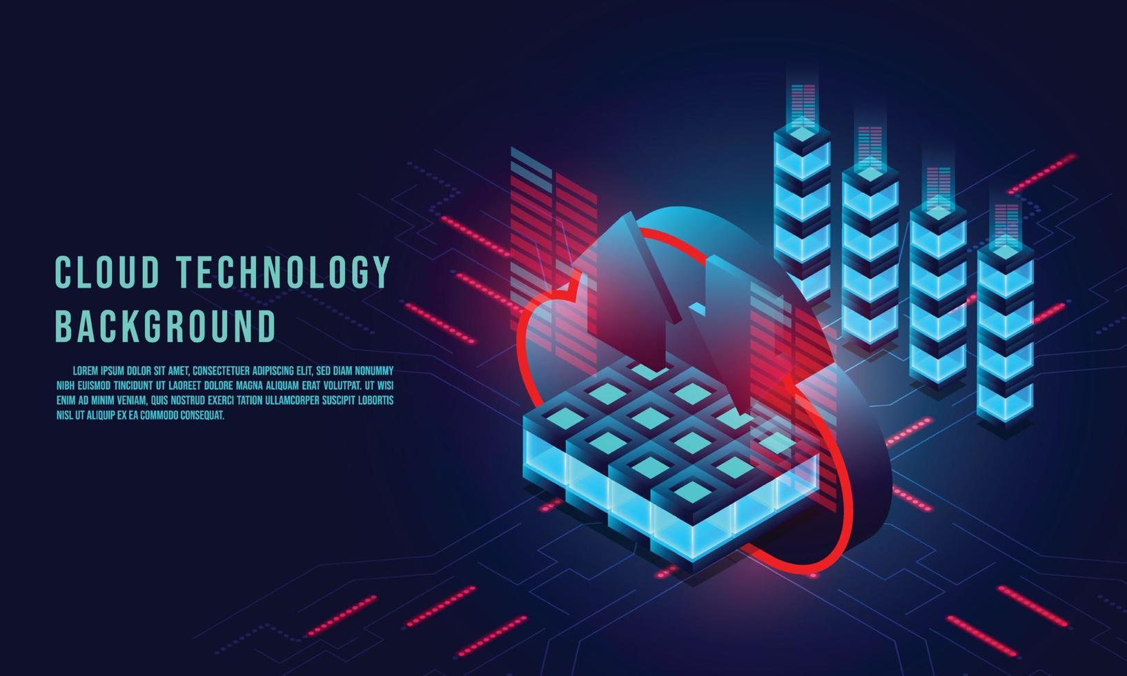 almacenamiento de datos en la nube ilustración infográfica isométrica 3d, diseño de página de destino, plantilla web vectorial, concepto de tecnología en la nube vector