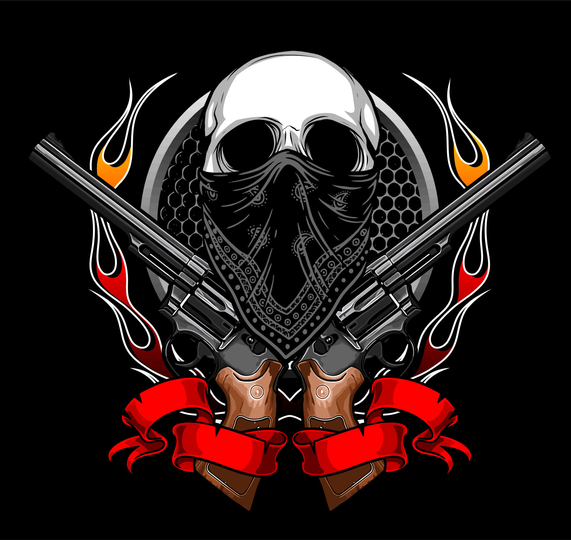 skull wearing bandana with guns 8681064 Vector Art at Vecteezy