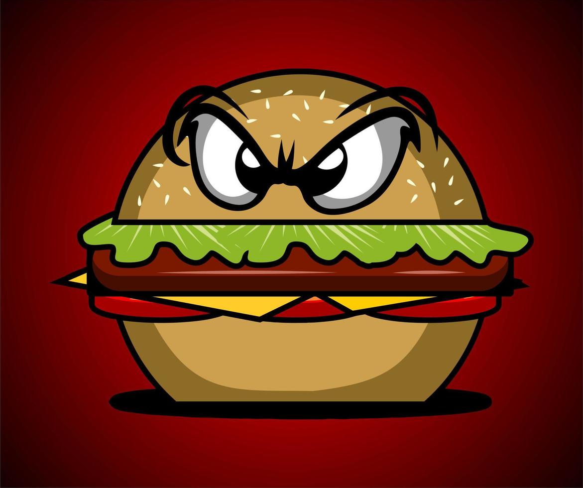 versión de dibujos animados de hamburguesa malvada vector