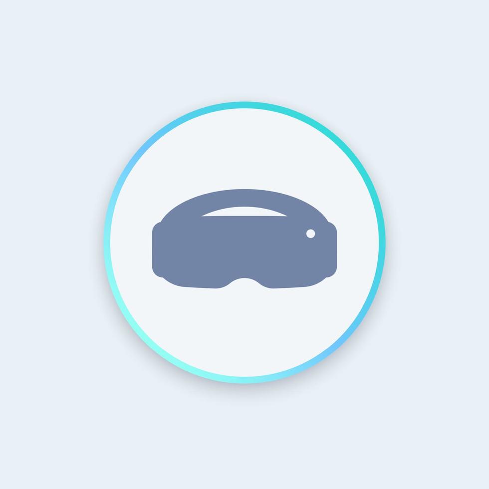 virtual reality headset, vr helmet icon, vr headset sign, virtual reality glasses pictogram, round icon, vector illustration