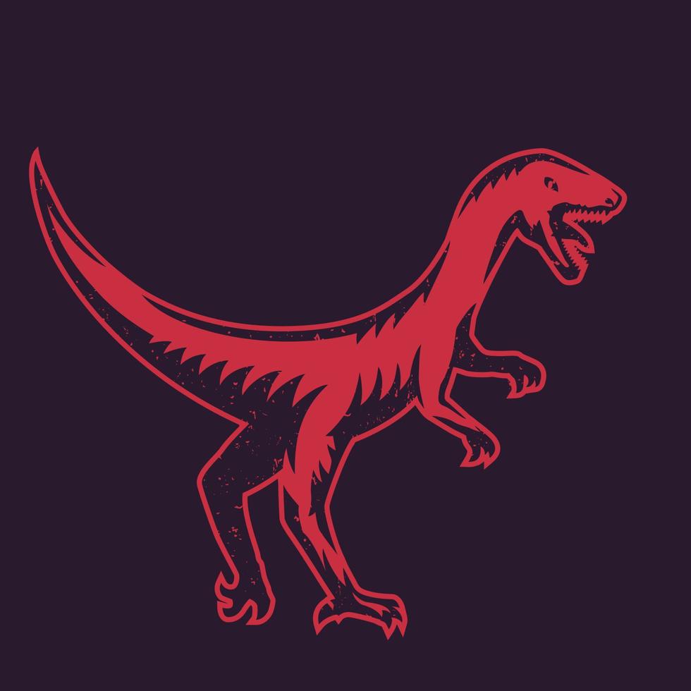 velociraptor, dinosaurio depredador, rojo sobre oscuro vector