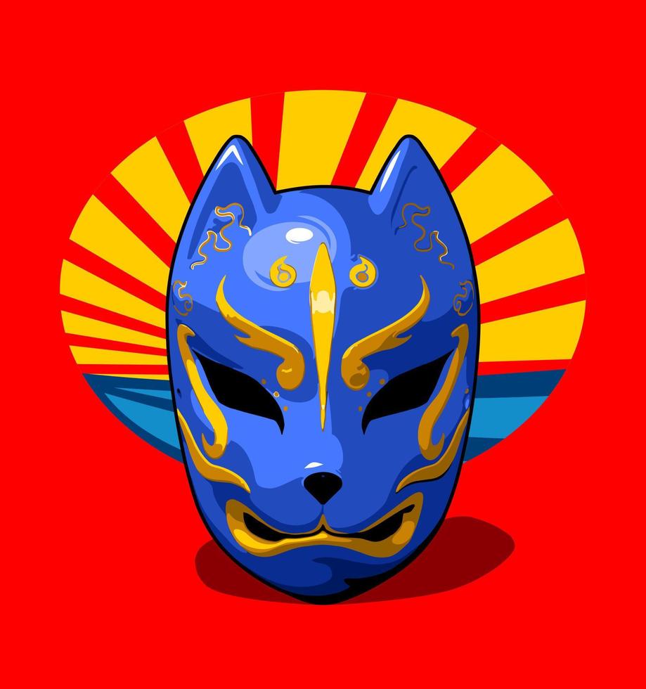 blue traditional japanese mask vector