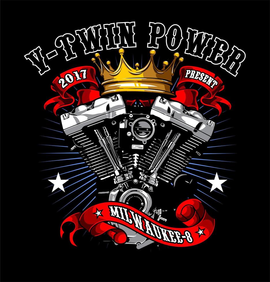 v twin engine and crown vector