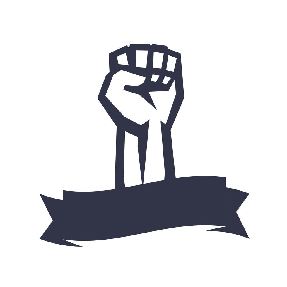 Rebel, revolt symbol, fist held high in protest, raised hand over white vector