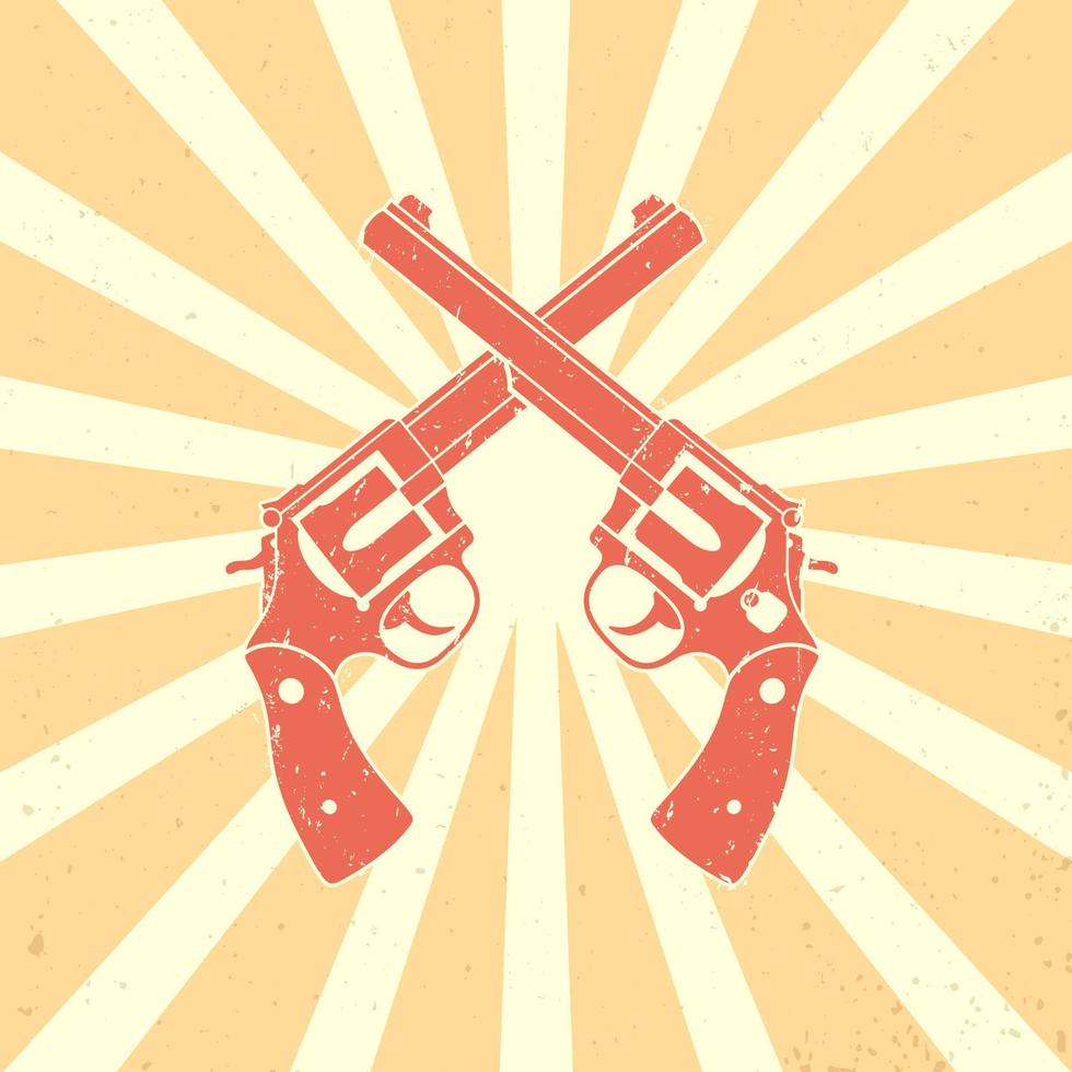 Crossed revolvers textured sign, two guns, vector illustration