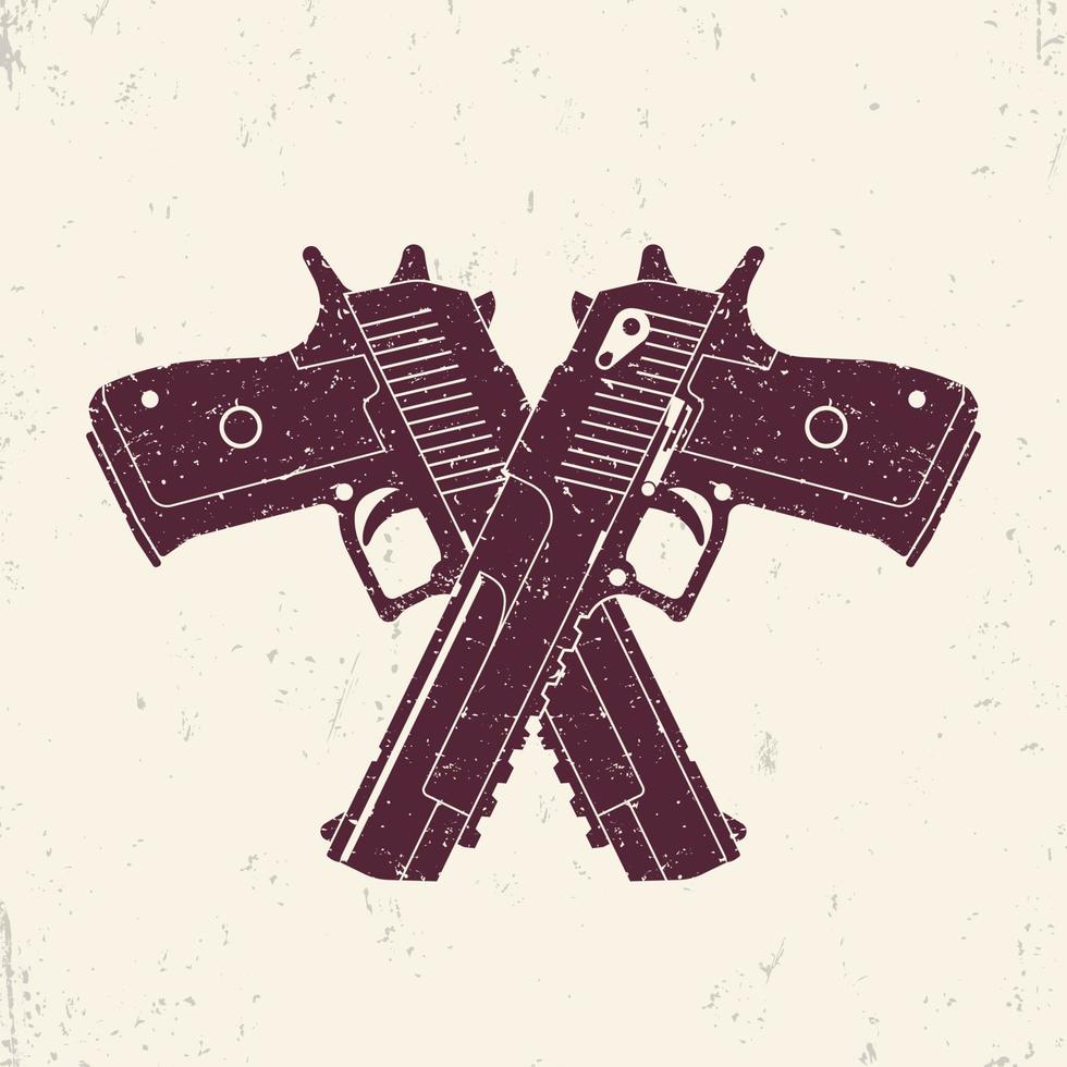 crossed powerful pistols, two handguns vector