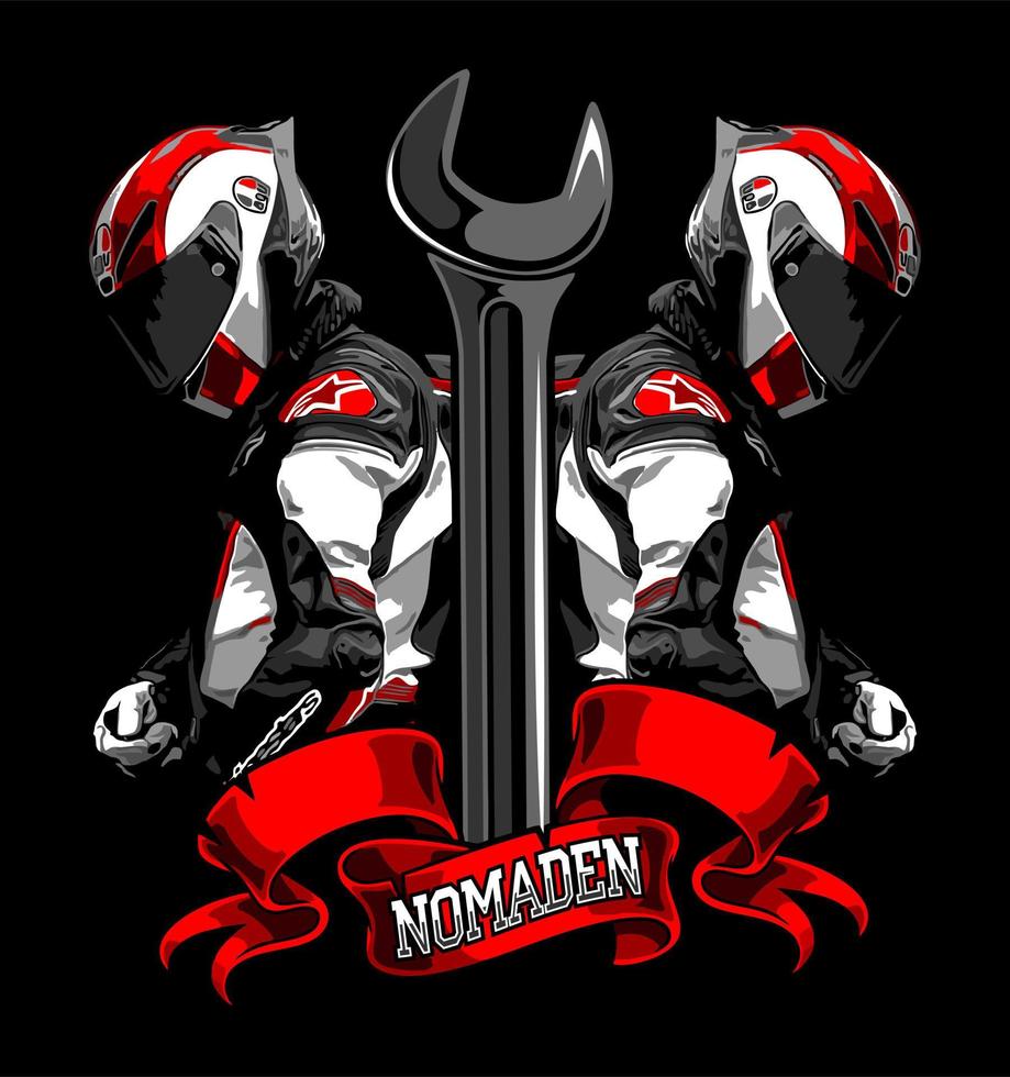 two bikers with wrenches vector