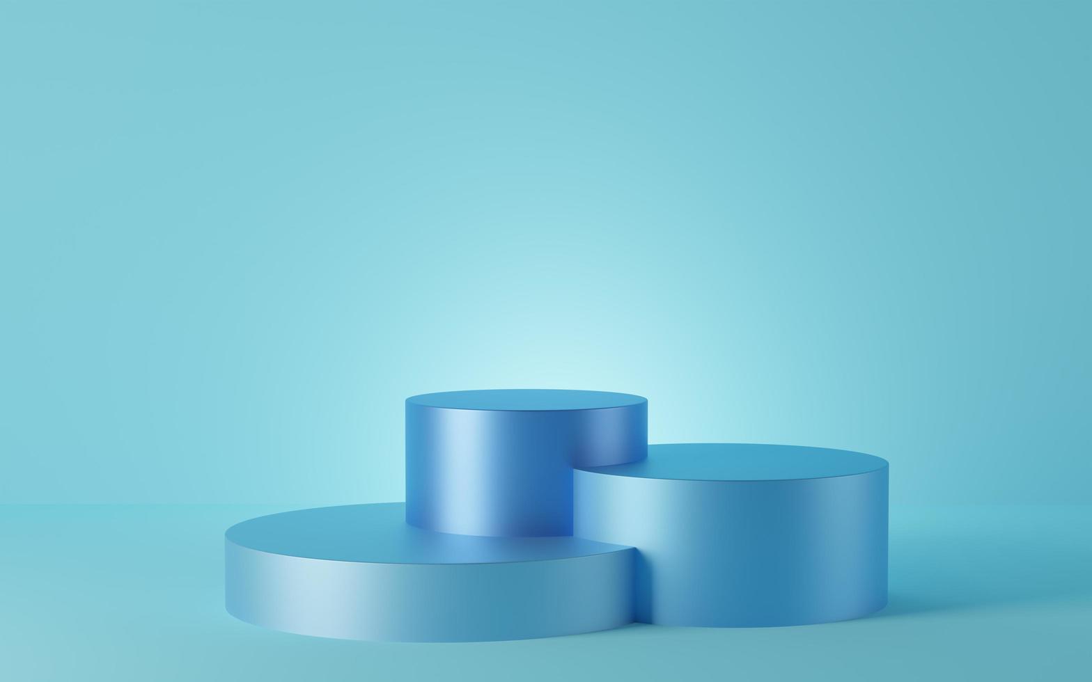 Empty blue cylinder podium on blue background. Abstract minimal studio 3d geometric shape object. Mockup space for display of product design. 3d rendering. photo