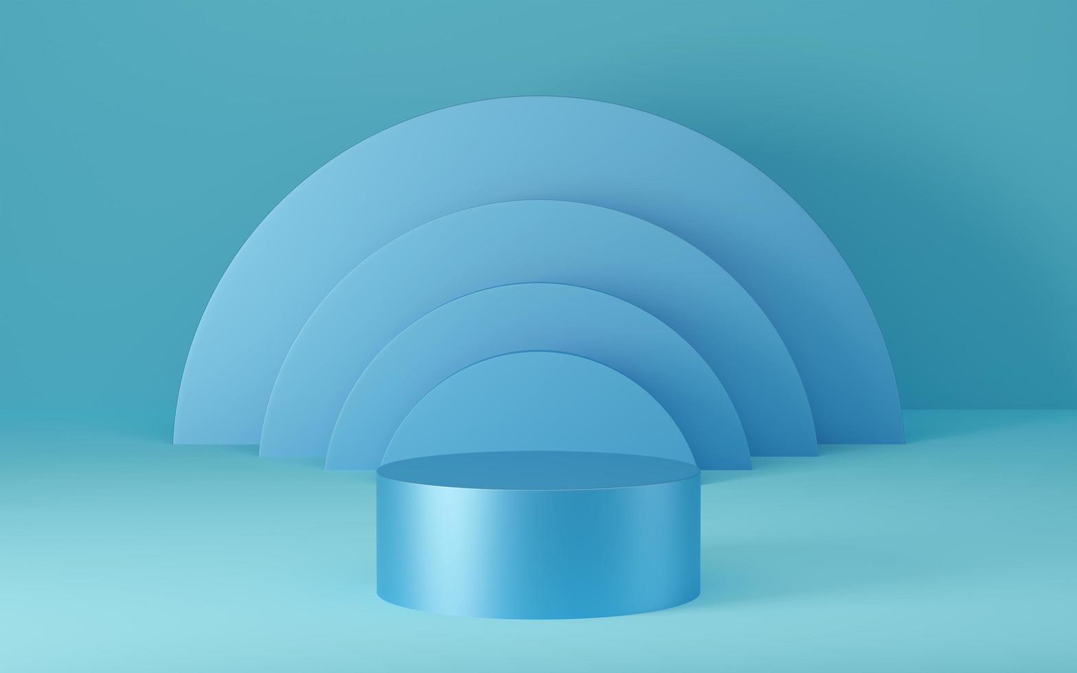 Empty blue cylinder podium on blue background. Abstract minimal studio 3d geometric shape object. Mockup space for display of product design. 3d rendering. photo