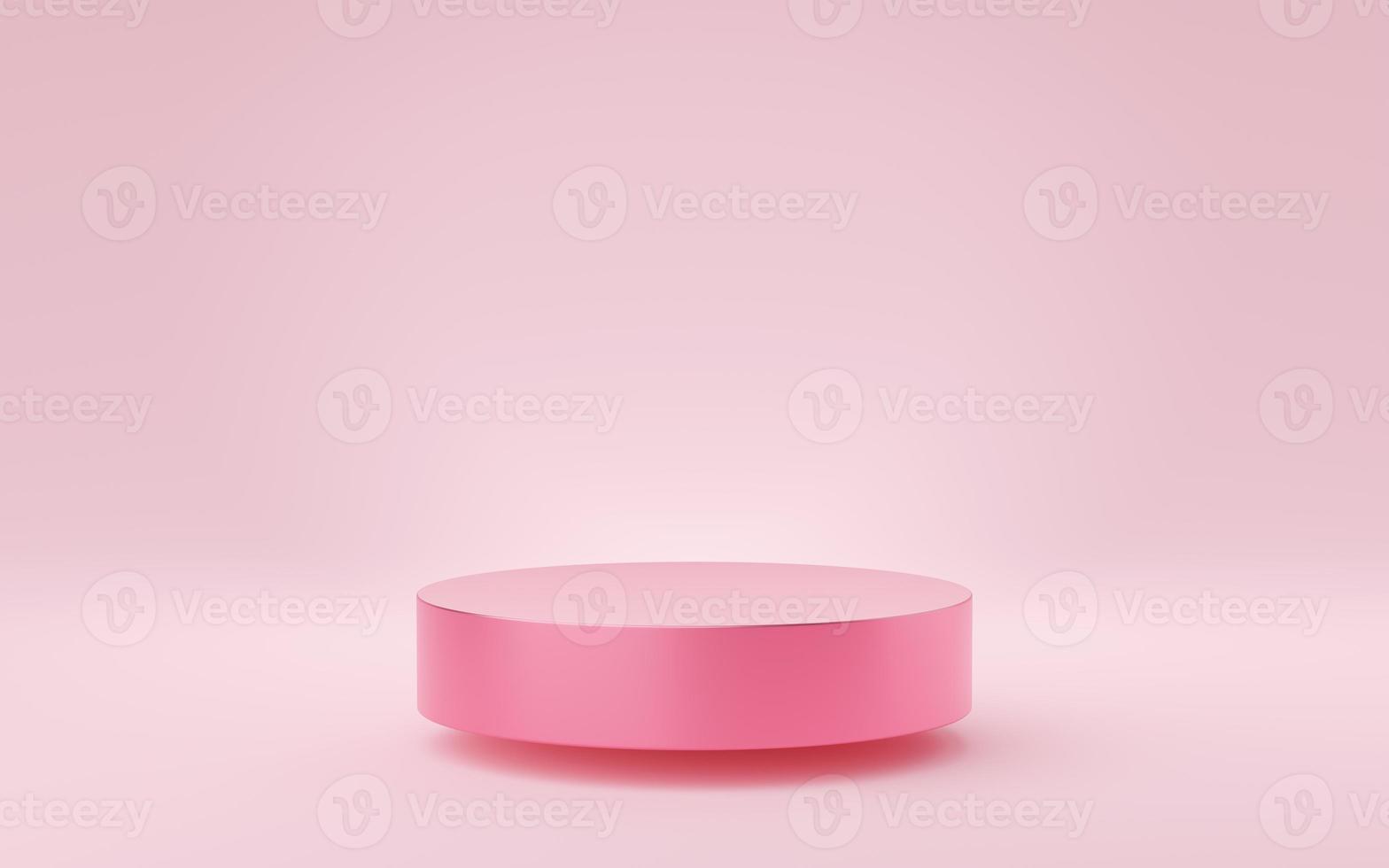 Empty pink cylinder podium floating on pink background. Abstract minimal studio 3d geometric shape object. Valentine's Day with pedestal. Mockup space for display of product design. 3d render. photo