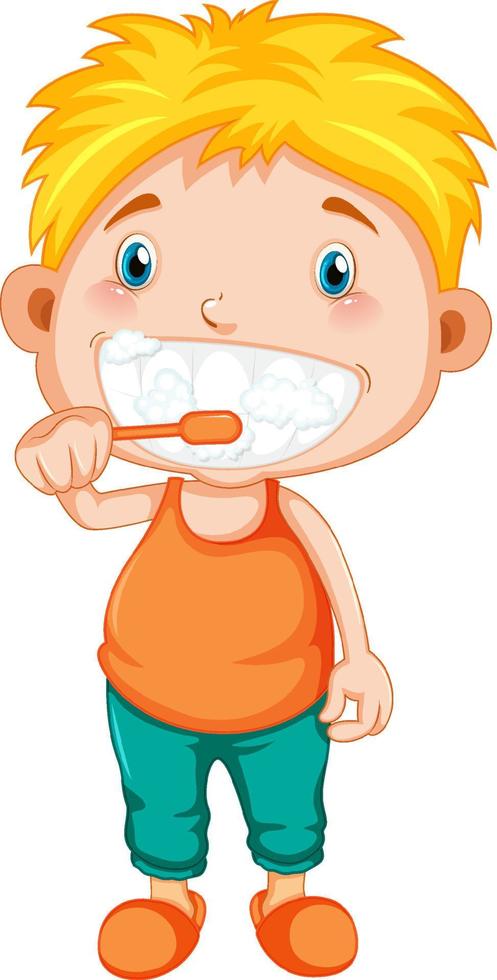 Boy cartoon brushing teeth vector