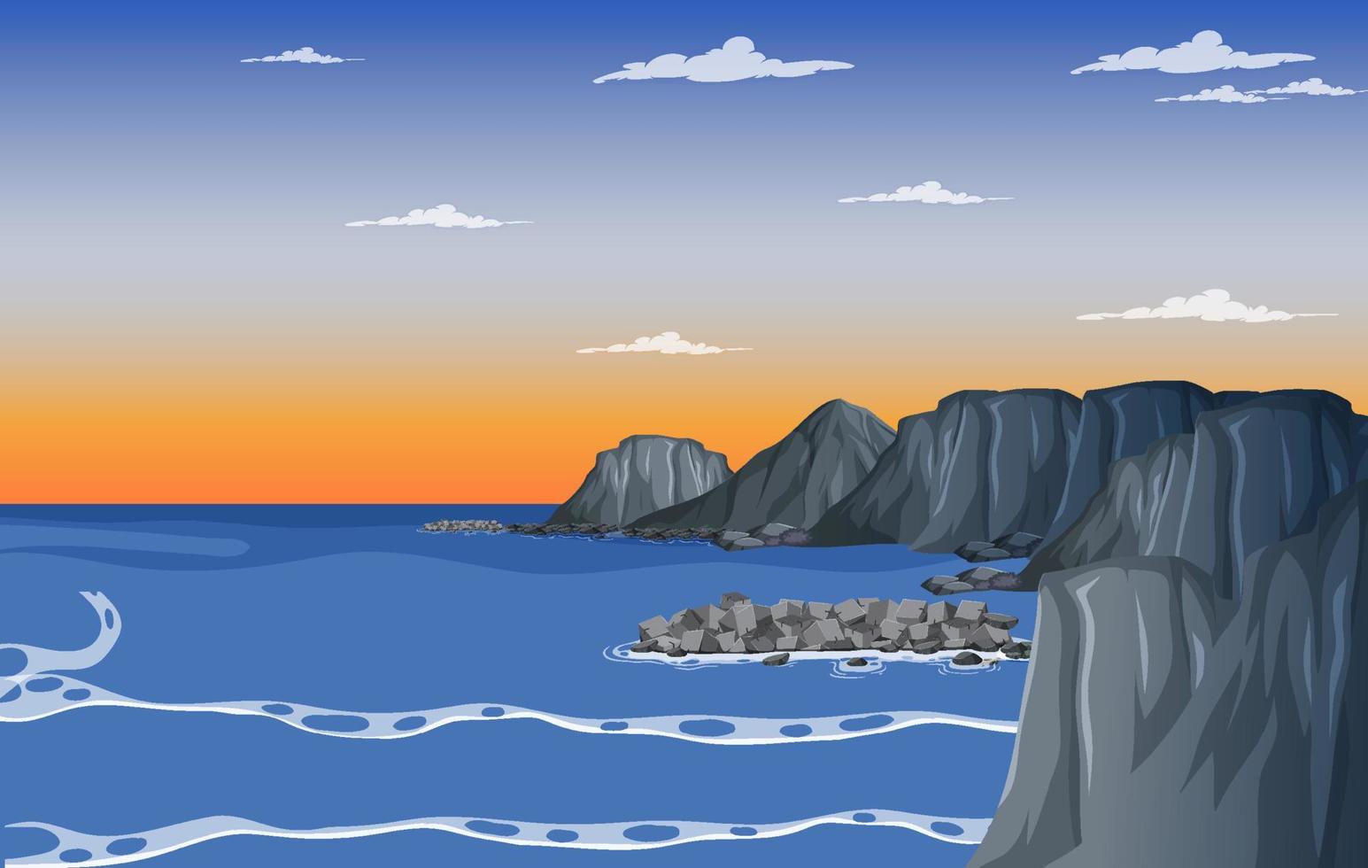 playa del acantilado en la escena del amanecer vector