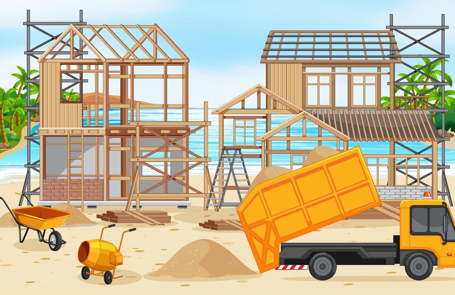 escena de dibujos animados del sitio de construcción del edificio vector