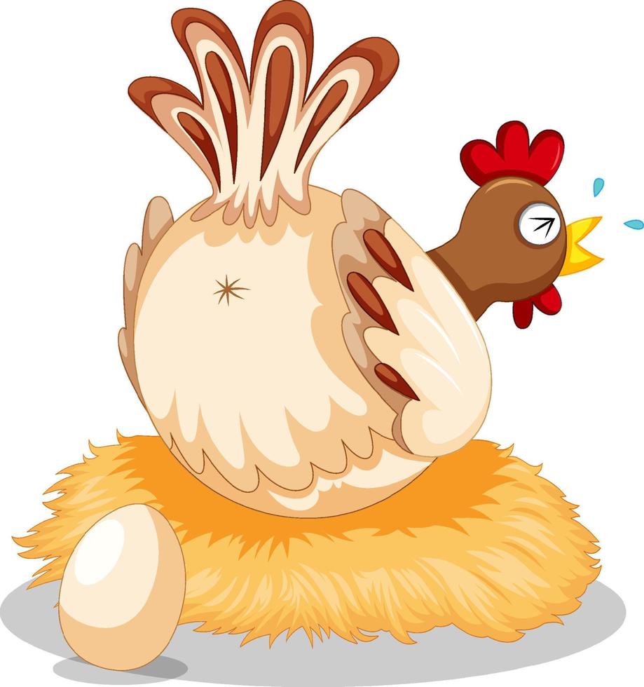 Cute chicken laying eggs vector