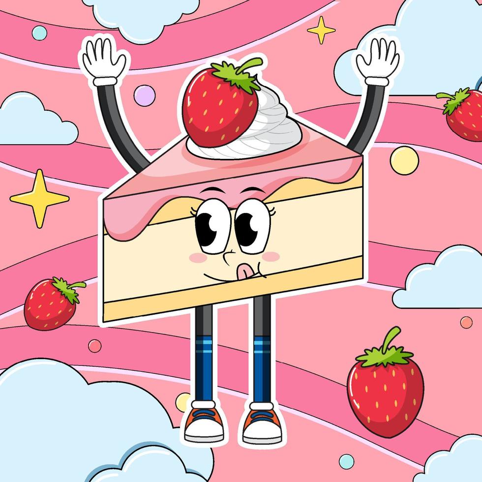 Funny strawberry cake cartoon character vector