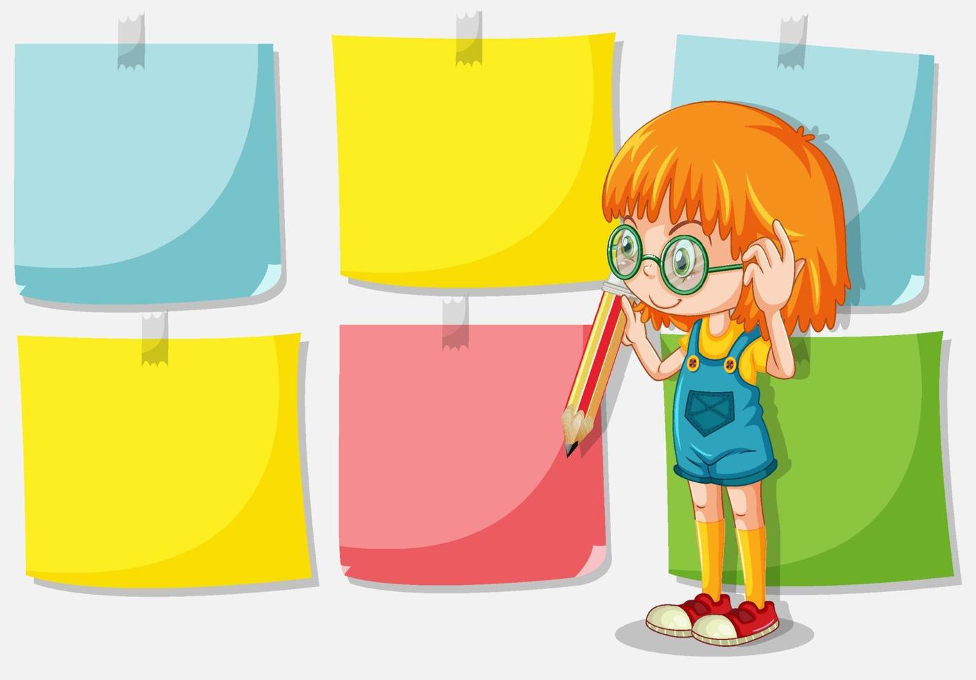 lindo personaje de dibujos animados de niña con bloc de notas de color vector