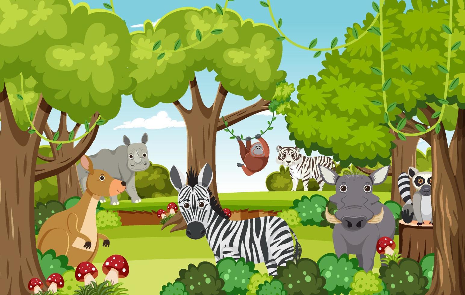 Cute wild animals in the forest vector