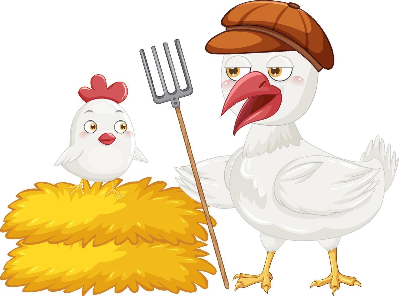 Mother chicken and her chick in cartoon style vector