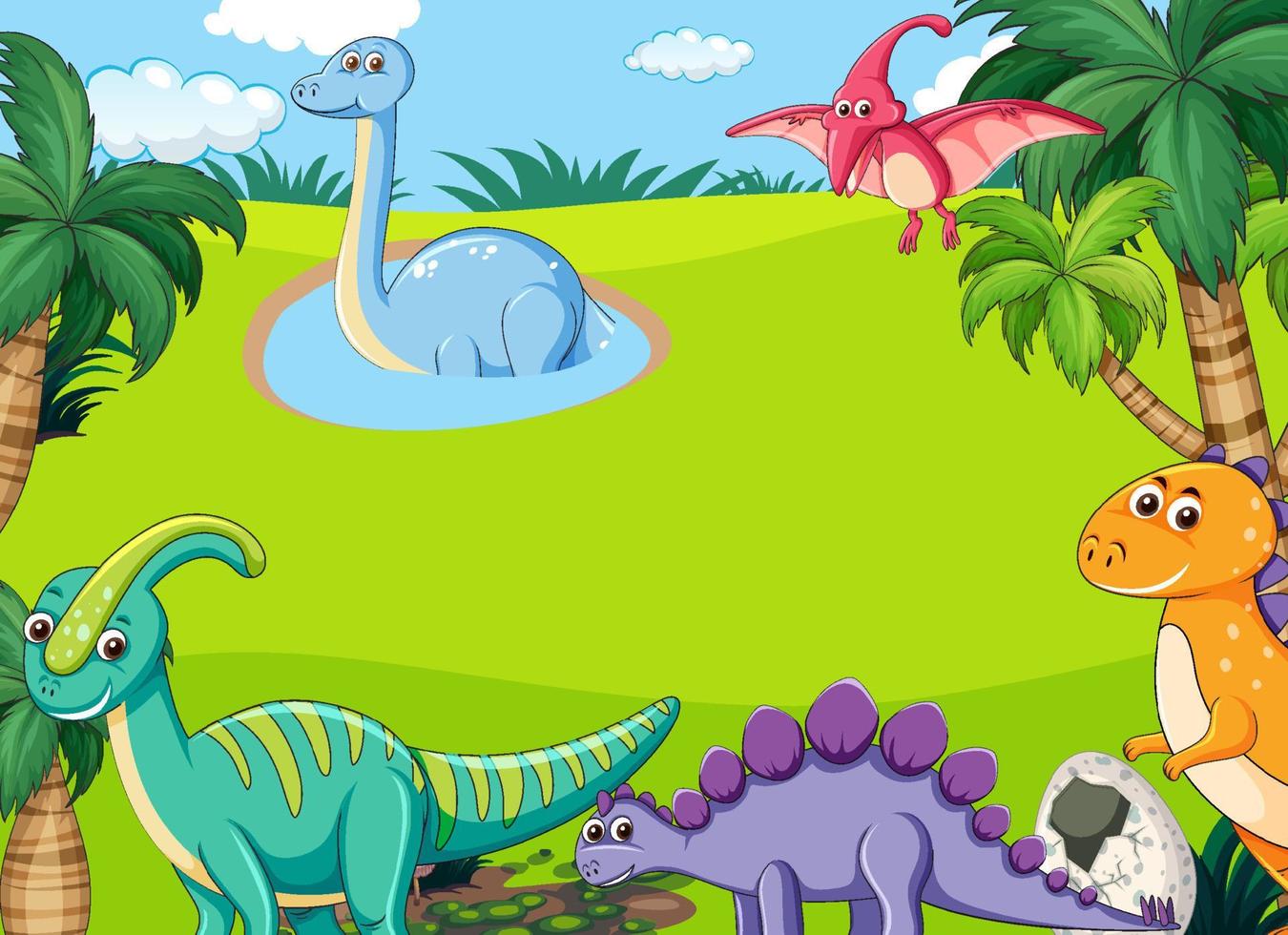 Cartoon background template with dinosaurs vector