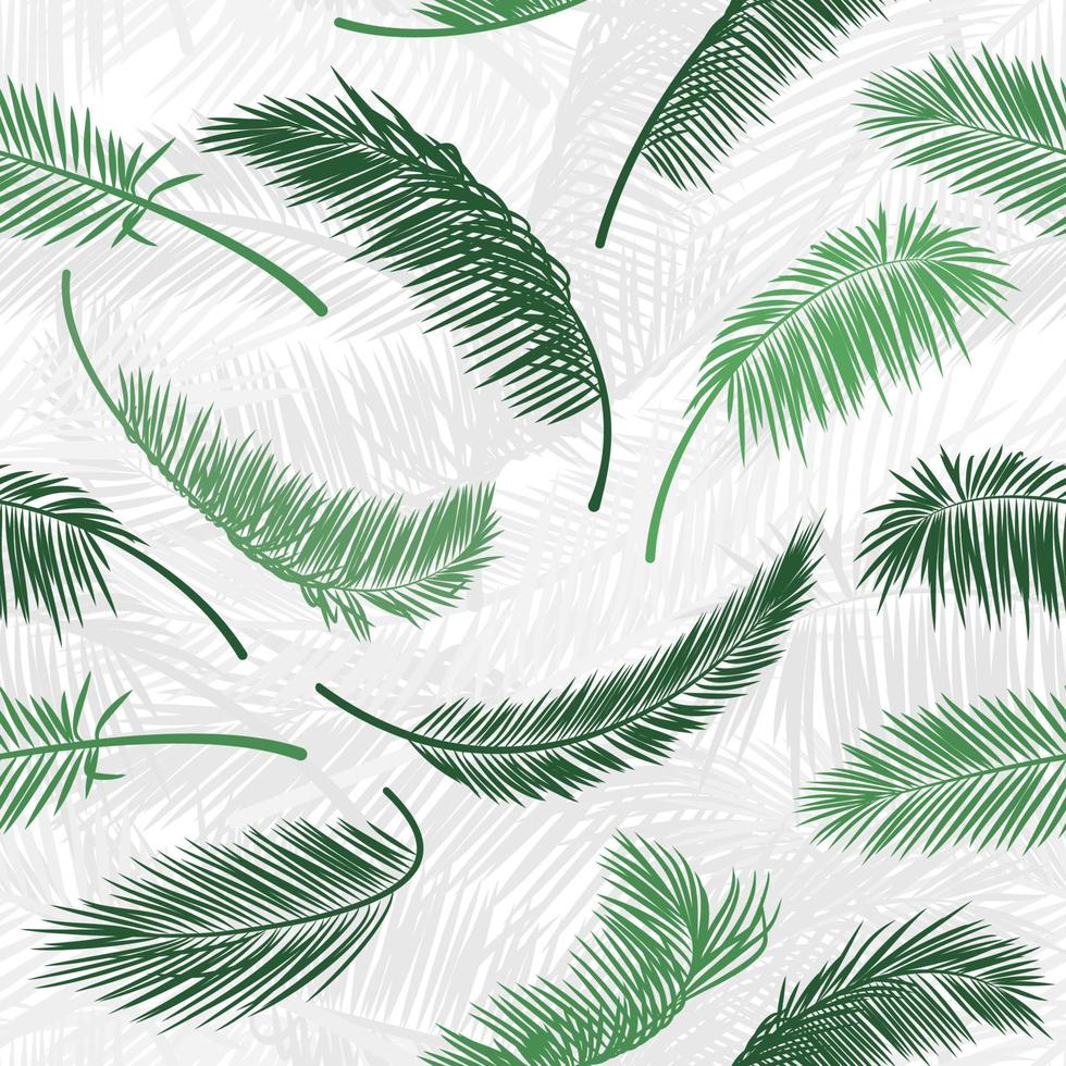 Tropical green palm tree leaves in seamless pattern. Vector pattern for print design, wallpaper, site backgrounds, postcard, textile, fabric. Vector illustration. Vintage seamless palm leaf pattern.