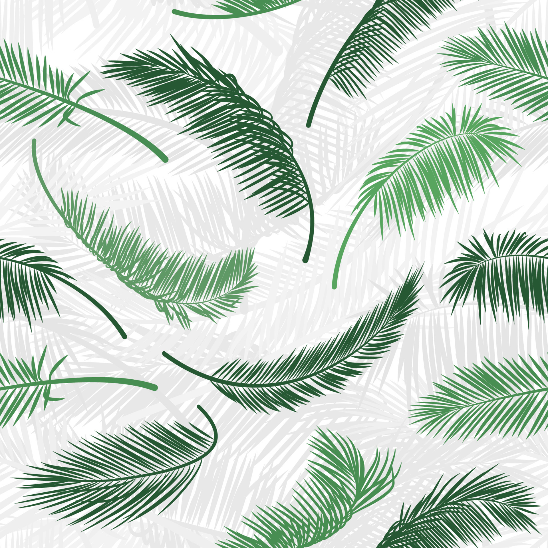 Tropical green palm tree leaves in seamless pattern. Vector