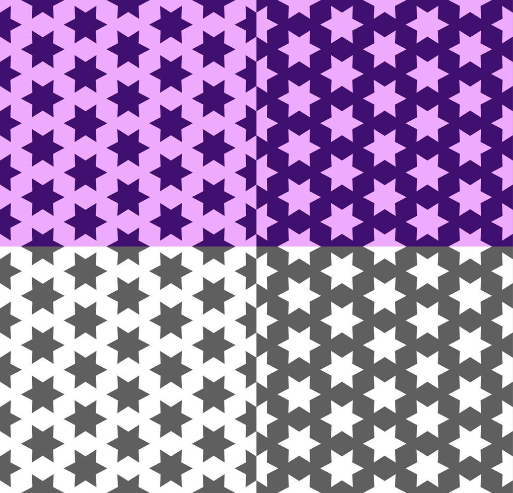 Repeating seamless pattern with star. Vector geometric ornament with violet, monochrome background. Modern stylish texture for wallpaper, packaging, fabric print, backdrop, textile. Color inversion