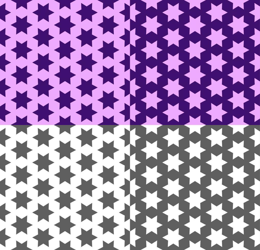 Repeating seamless pattern with star. Vector geometric ornament with violet, monochrome background. Modern stylish texture for wallpaper, packaging, fabric print, backdrop, textile. Color inversion