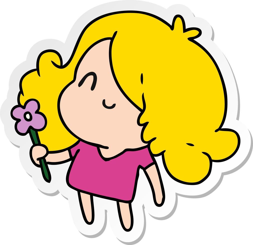 sticker cartoon of a cute kawaii girl vector