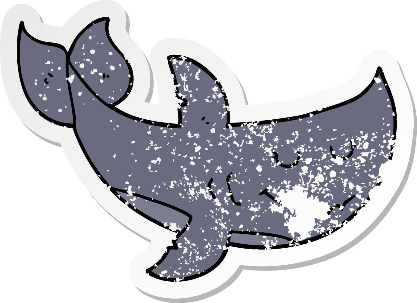 distressed sticker of a cartoon shark vector