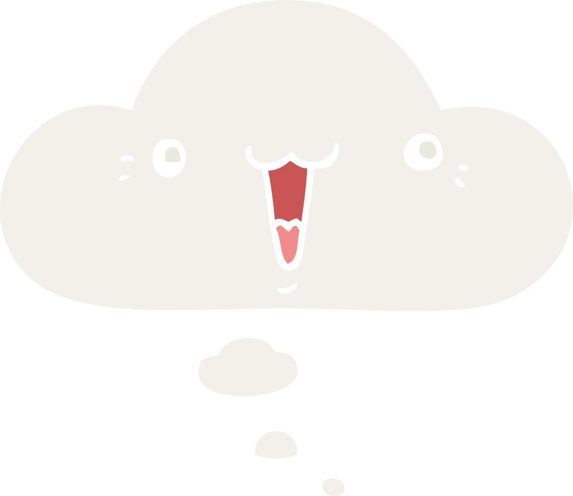 cute cartoon face and thought bubble in retro style vector