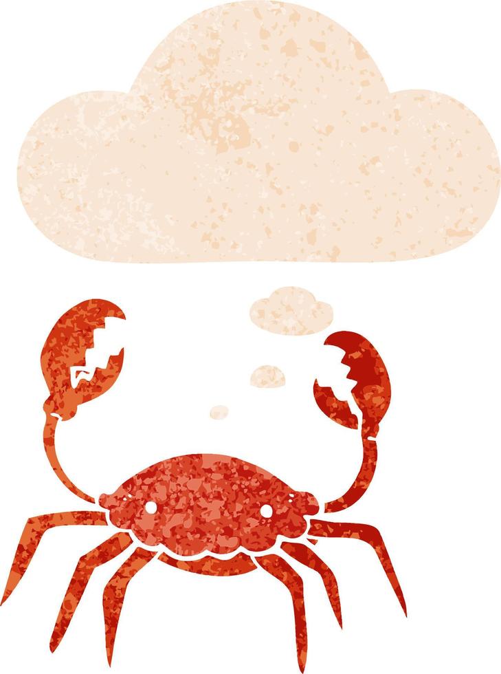 cartoon crab and thought bubble in retro textured style vector