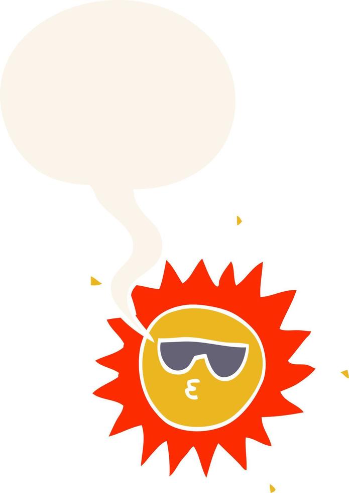 cartoon sun and speech bubble in retro style vector