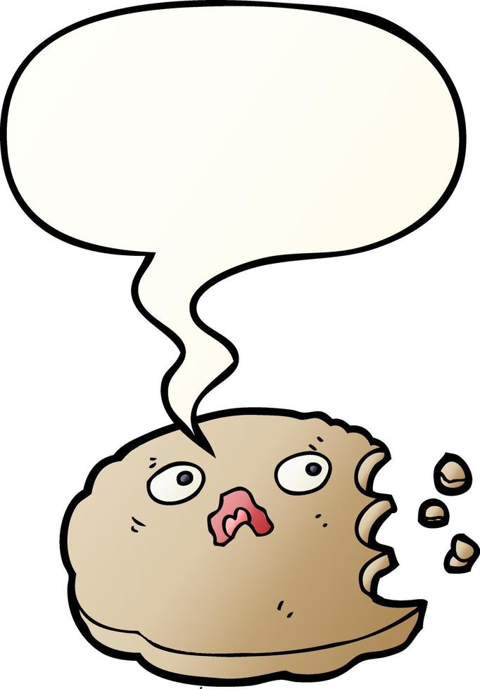 cartoon bitten cookie and speech bubble in smooth gradient style vector