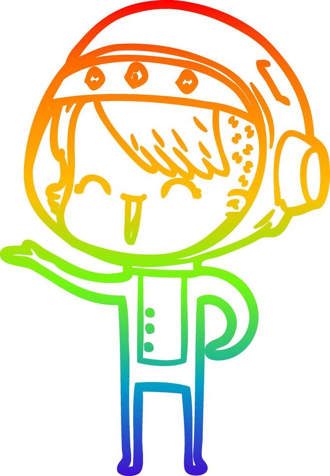 rainbow gradient line drawing happy cartoon space girl vector