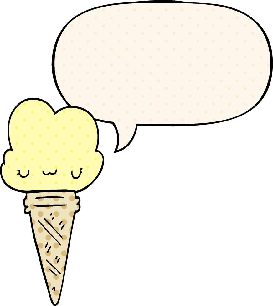 cartoon ice cream and face and speech bubble in comic book style vector