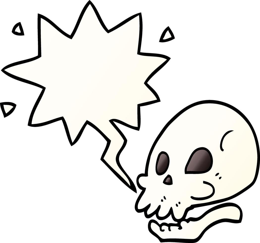 cartoon skull and speech bubble in smooth gradient style vector