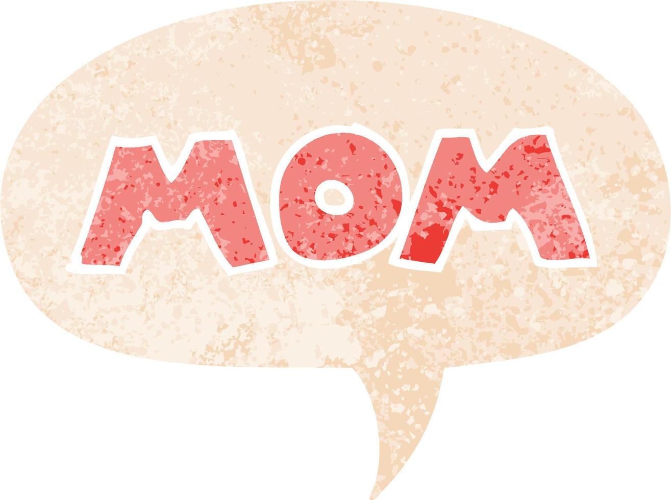 cartoon word mom and speech bubble in retro textured style vector