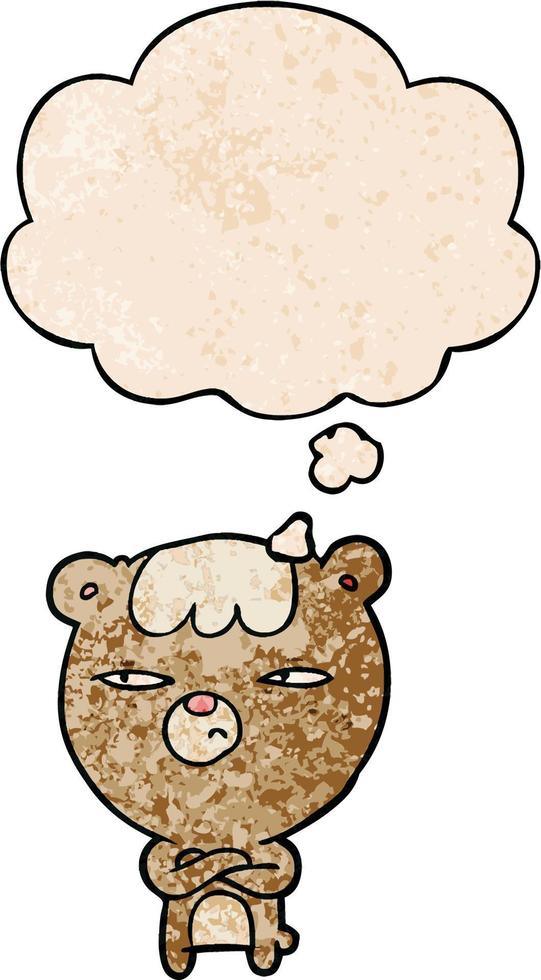 cartoon angry bear and thought bubble in grunge texture pattern style vector