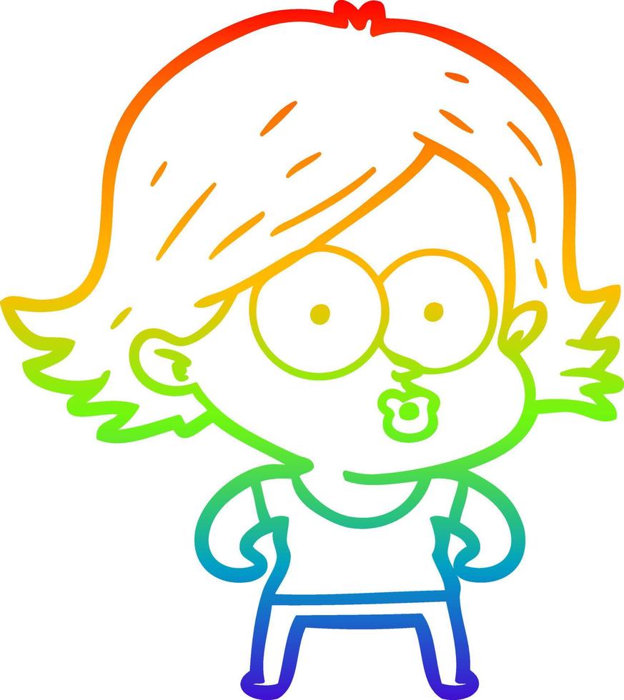 rainbow gradient line drawing cartoon girl pouting vector