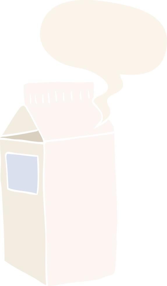 cartoon milk carton and speech bubble in retro style vector