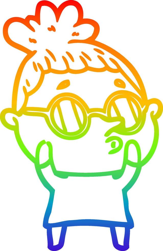 rainbow gradient line drawing cartoon woman wearing glasses vector