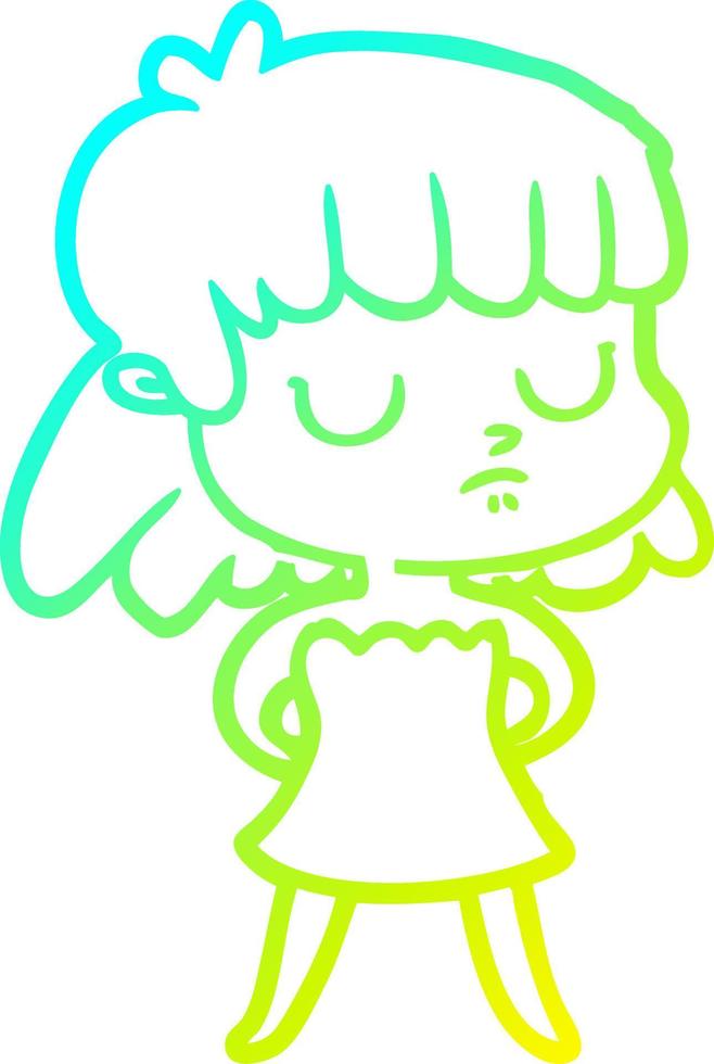 cold gradient line drawing cartoon indifferent woman vector