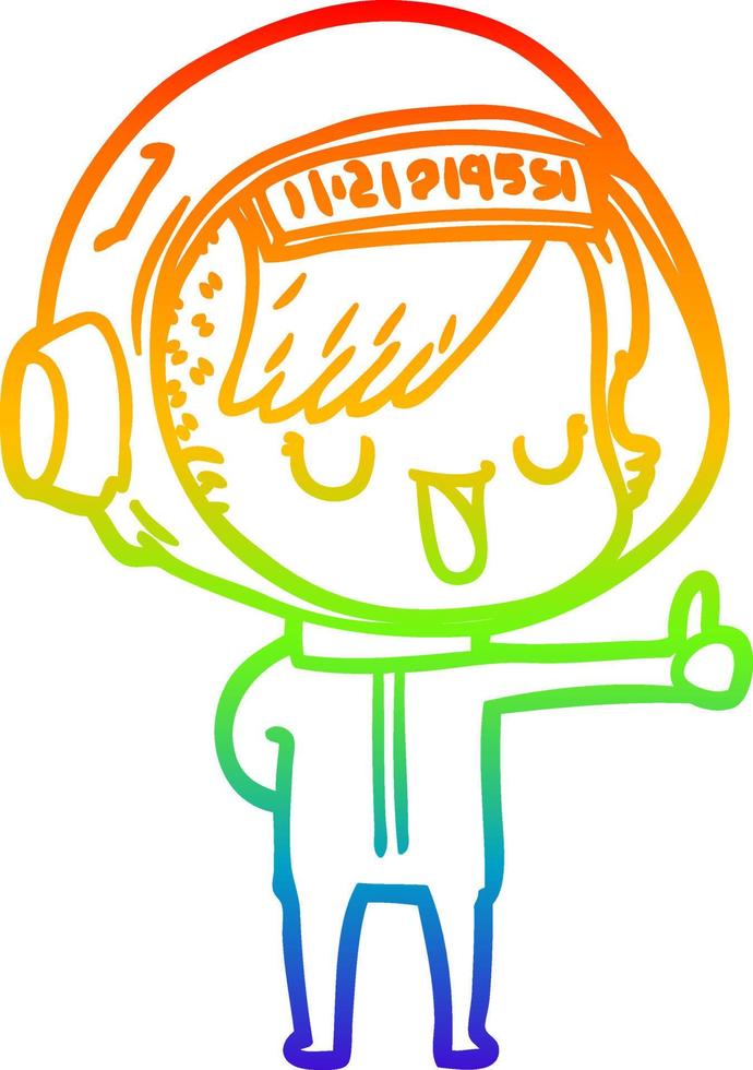 rainbow gradient line drawing cartoon astronaut woman vector