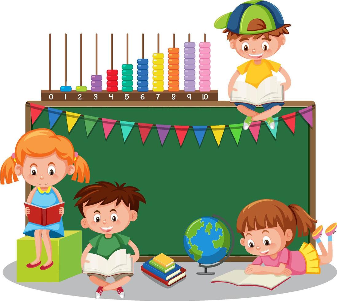 Happy children with blackboard banner vector