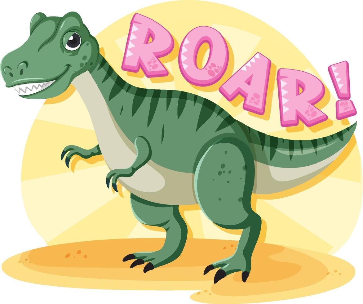 lindo dinosaurio con palabra rugido vector