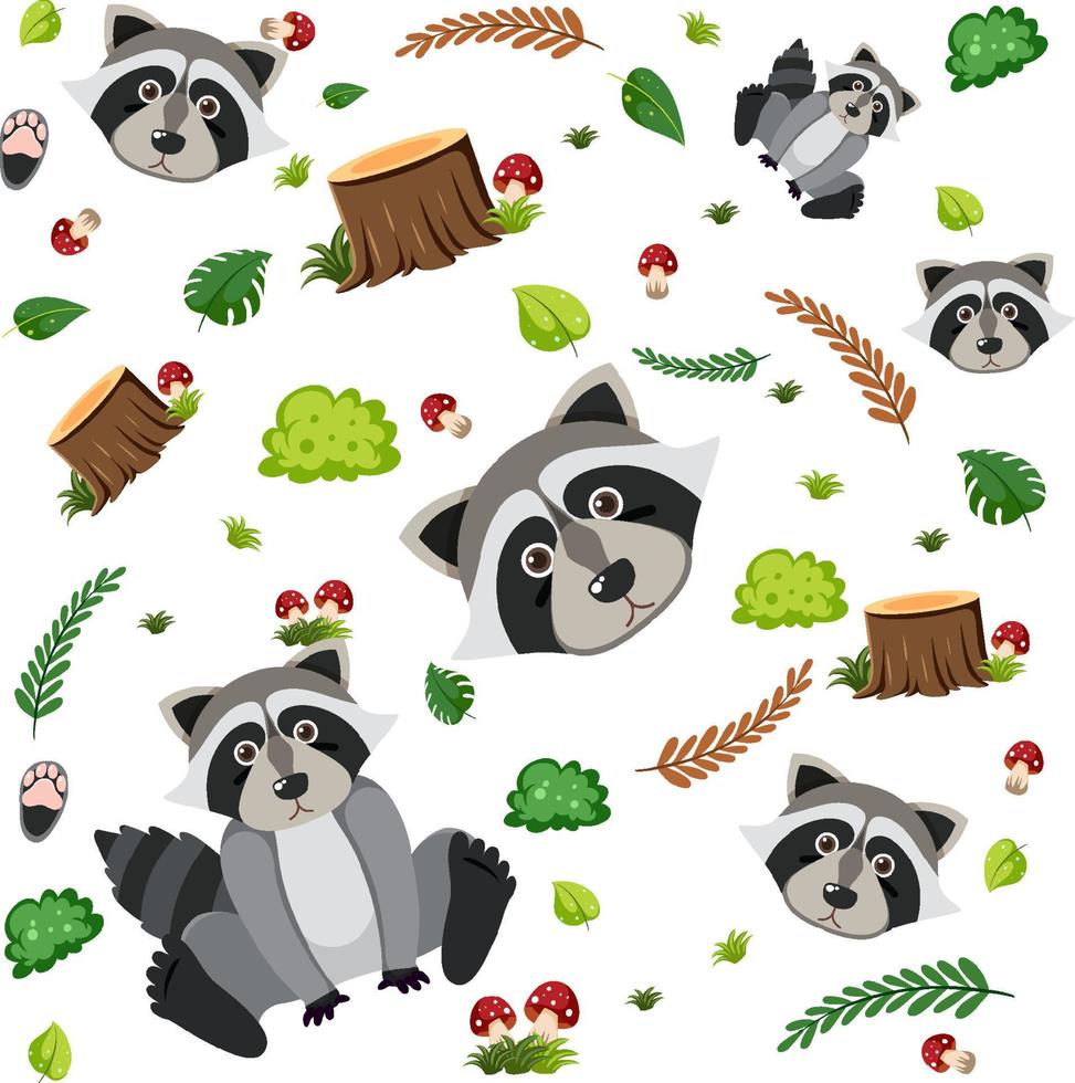 Raccoon cute animal seamless pattern vector