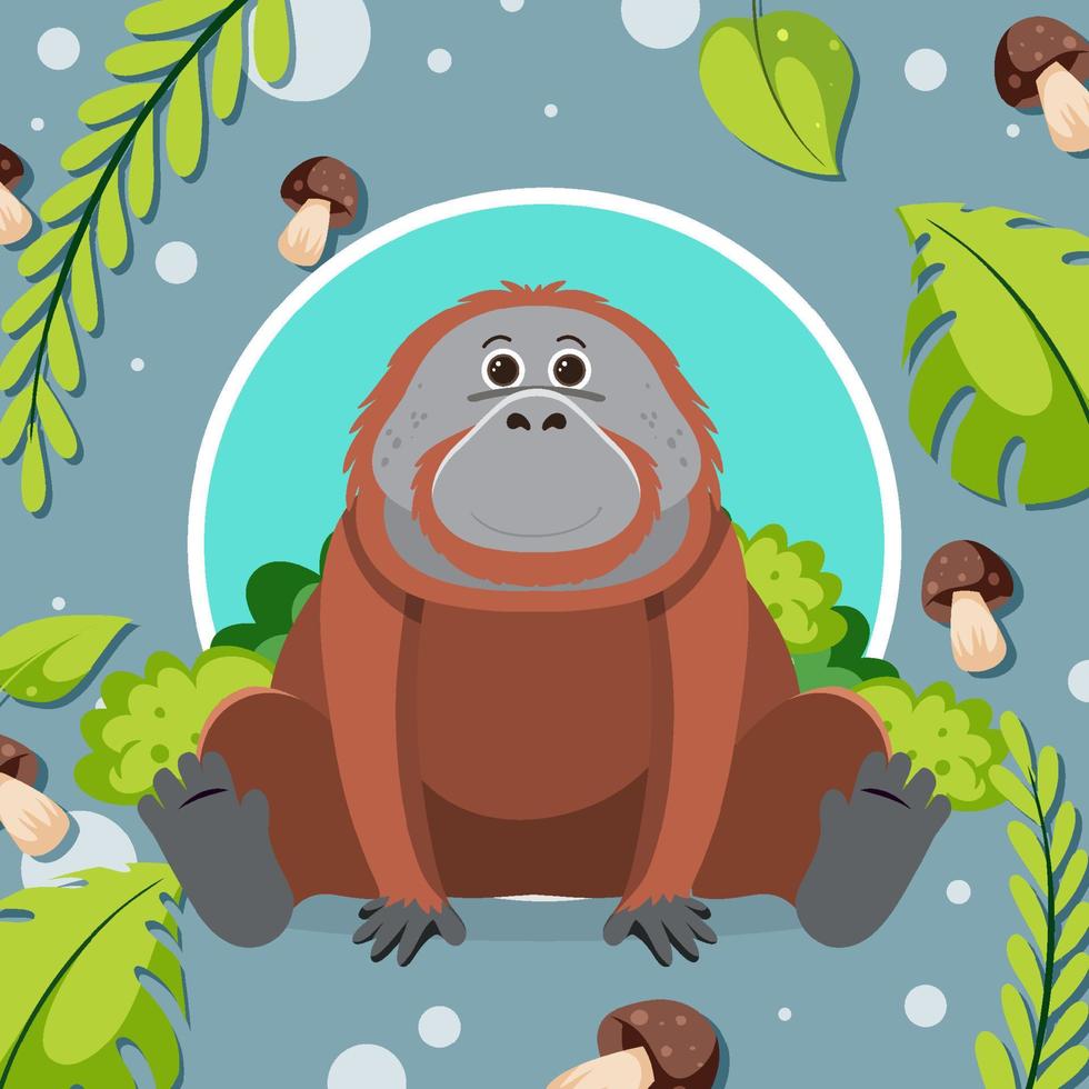 Cute orangutan in flat cartoon style vector