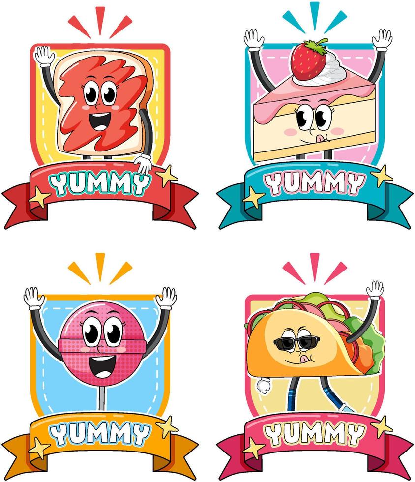 Set of funny food cartoon characters vector
