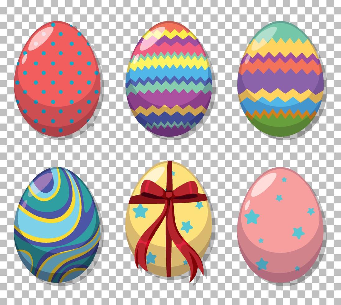 conjunto de coloridos huevos de pascua en el fondo de la cuadrícula vector